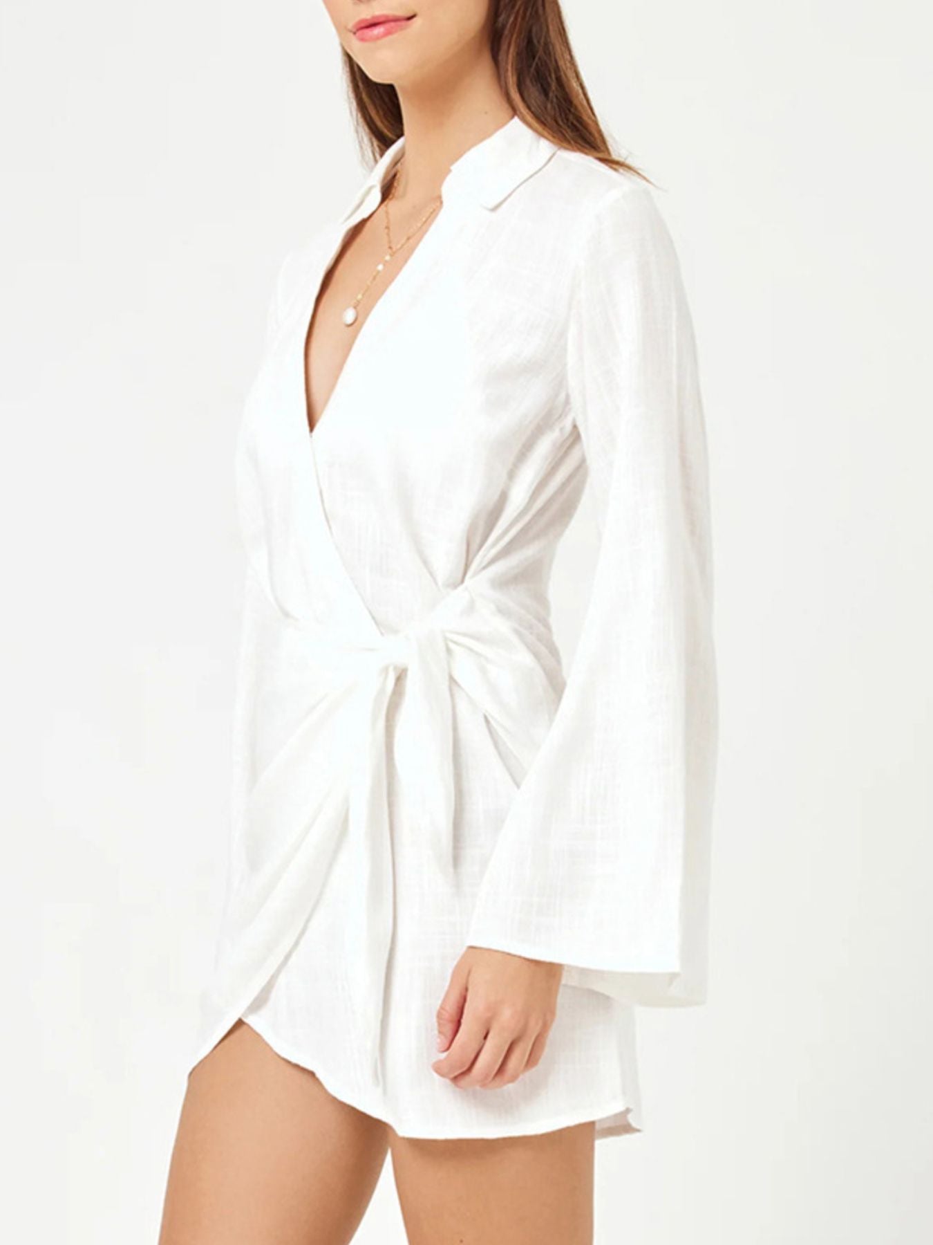 Tied Long Sleeve Cover Up Dress