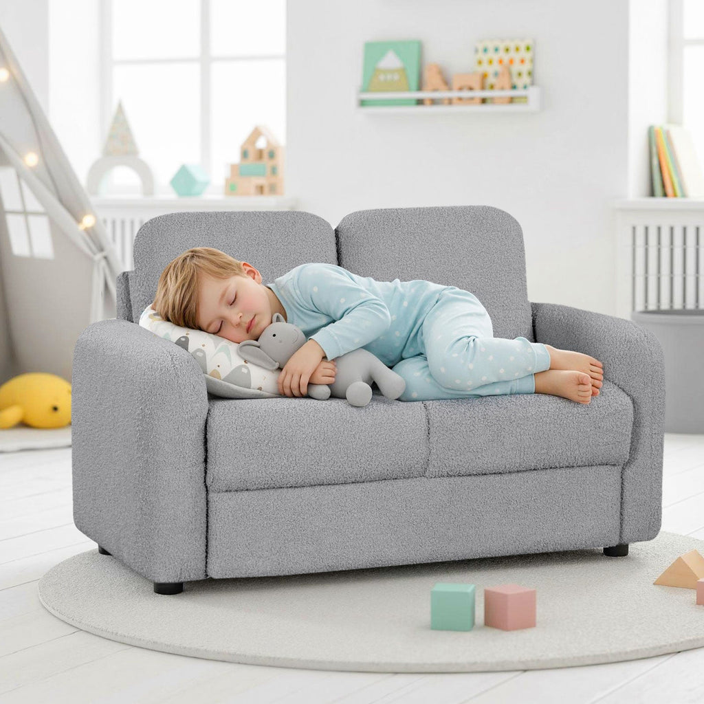 2-Seat Kids Sofa Toddler Sofa Couch with Soft Teddy Fleece Upholstery and Solid Wooden Frame