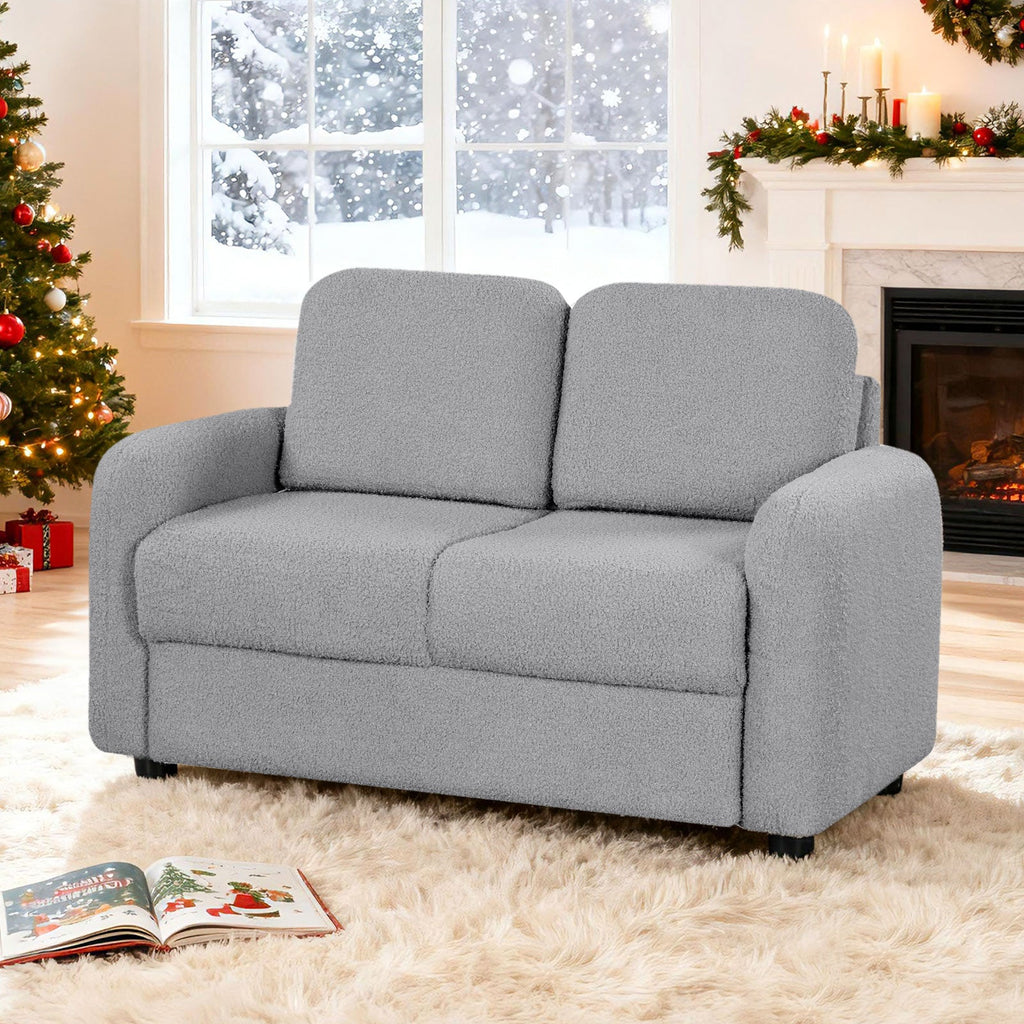 2-Seat Kids Sofa Toddler Sofa Couch with Soft Teddy Fleece Upholstery and Solid Wooden Frame