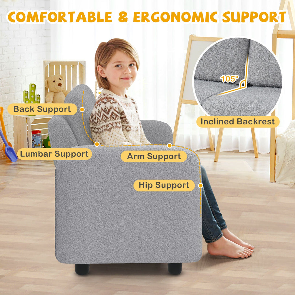 2-Seat Kids Sofa Toddler Sofa Couch with Soft Teddy Fleece Upholstery and Solid Wooden Frame