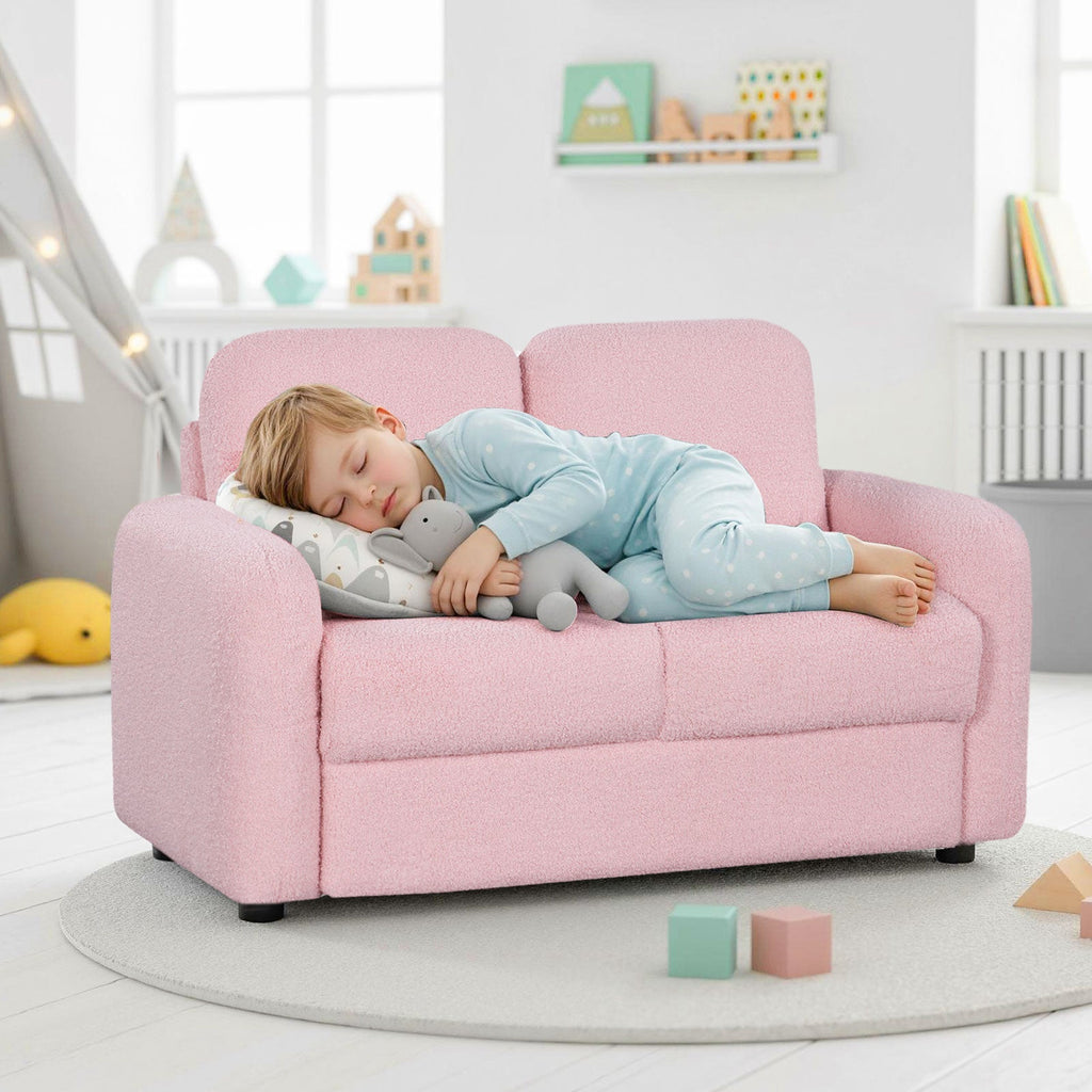 2-Seat Kids Sofa Toddler Sofa Couch with Soft Teddy Fleece Upholstery and Solid Wooden Frame