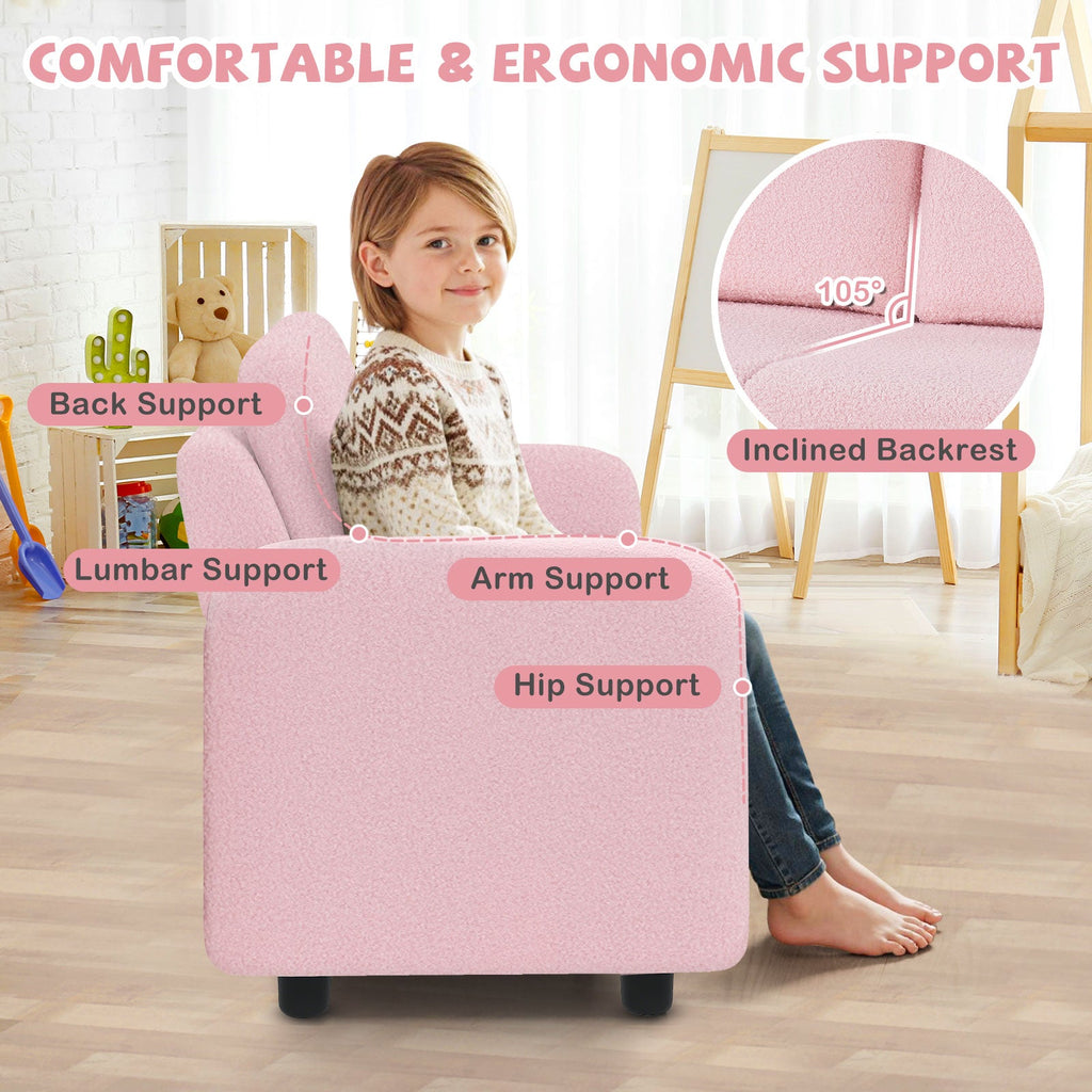 2-Seat Kids Sofa Toddler Sofa Couch with Soft Teddy Fleece Upholstery and Solid Wooden Frame
