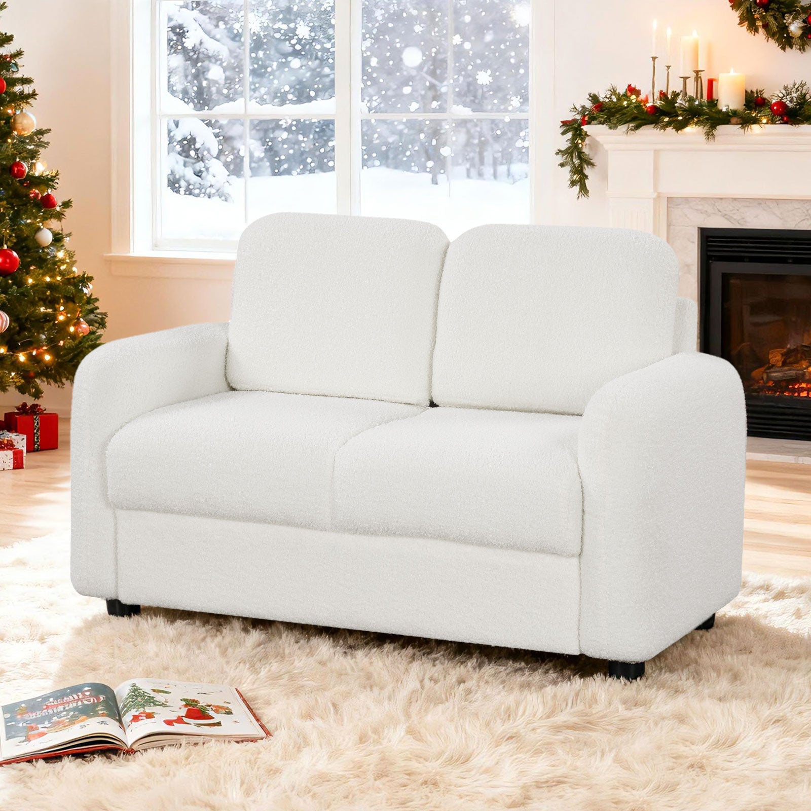 2-Seat Kids Sofa Toddler Sofa Couch with Soft Teddy Fleece Upholstery and Solid Wooden Frame