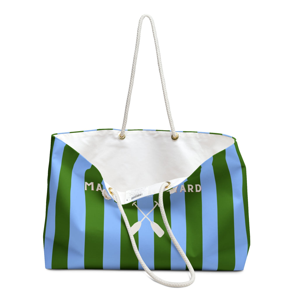 Marthas Vineyard Preppy Weekender Bag — Stripped Rope-Handle Travel Tote