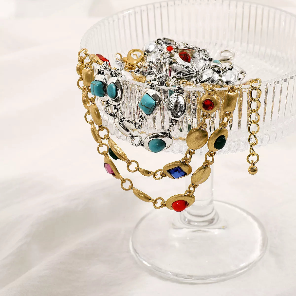 Vintage Multi-Gemstone Double Layered Necklace