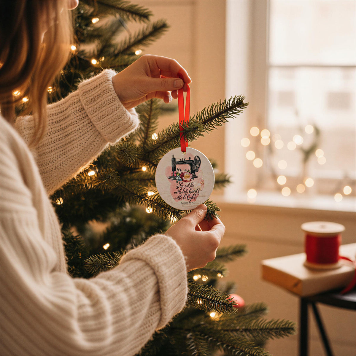 Proverbs 31 Ornament, Sewing Machine Christmas Ornament secret santa stocking stuffer gift for women