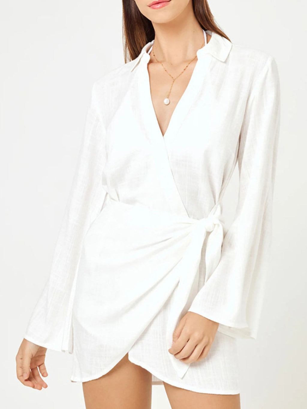 Tied Long Sleeve Cover Up Dress
