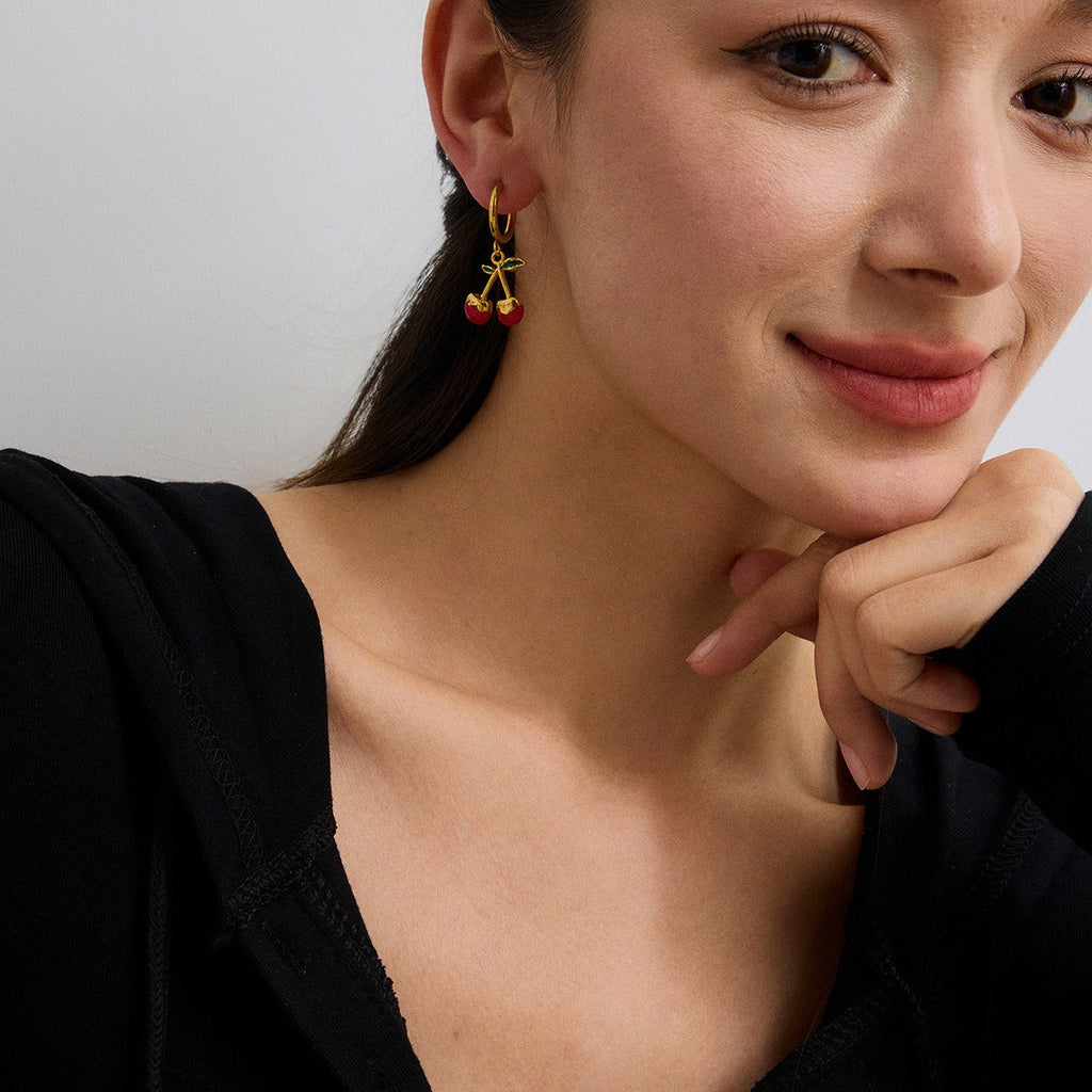 18K Gold Cherry Shaped Earrings with Exquisite and Unique Design