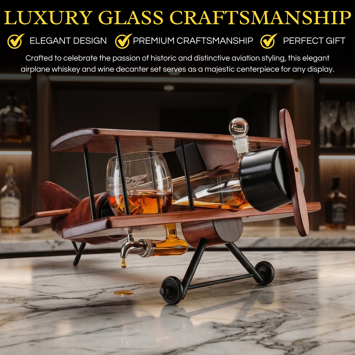 Whiskey Decanter Airplane Set Premium Barware Gift Elegant Drinkware Collection