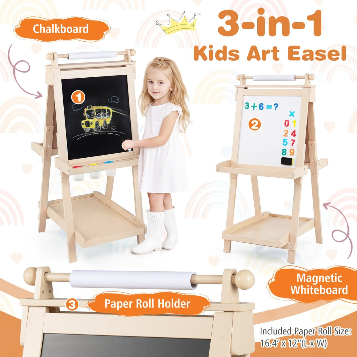 Double-Sided Kids Art Easel with Chalkboard & Whiteboard