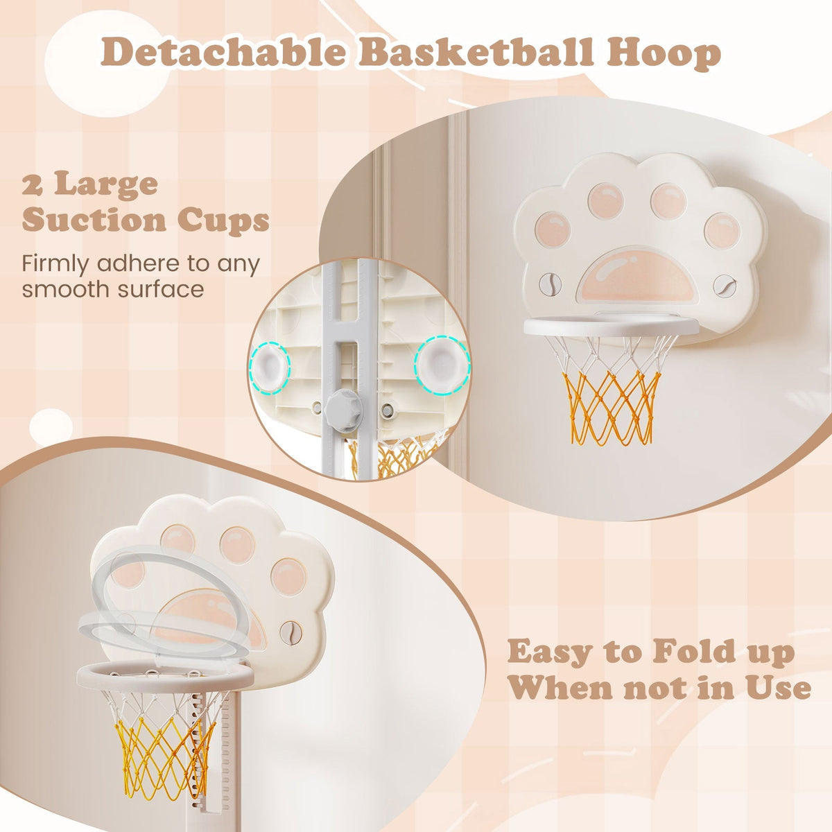 3 in 1 Kids Basketball Hoop with Basketball and Foldable Rim