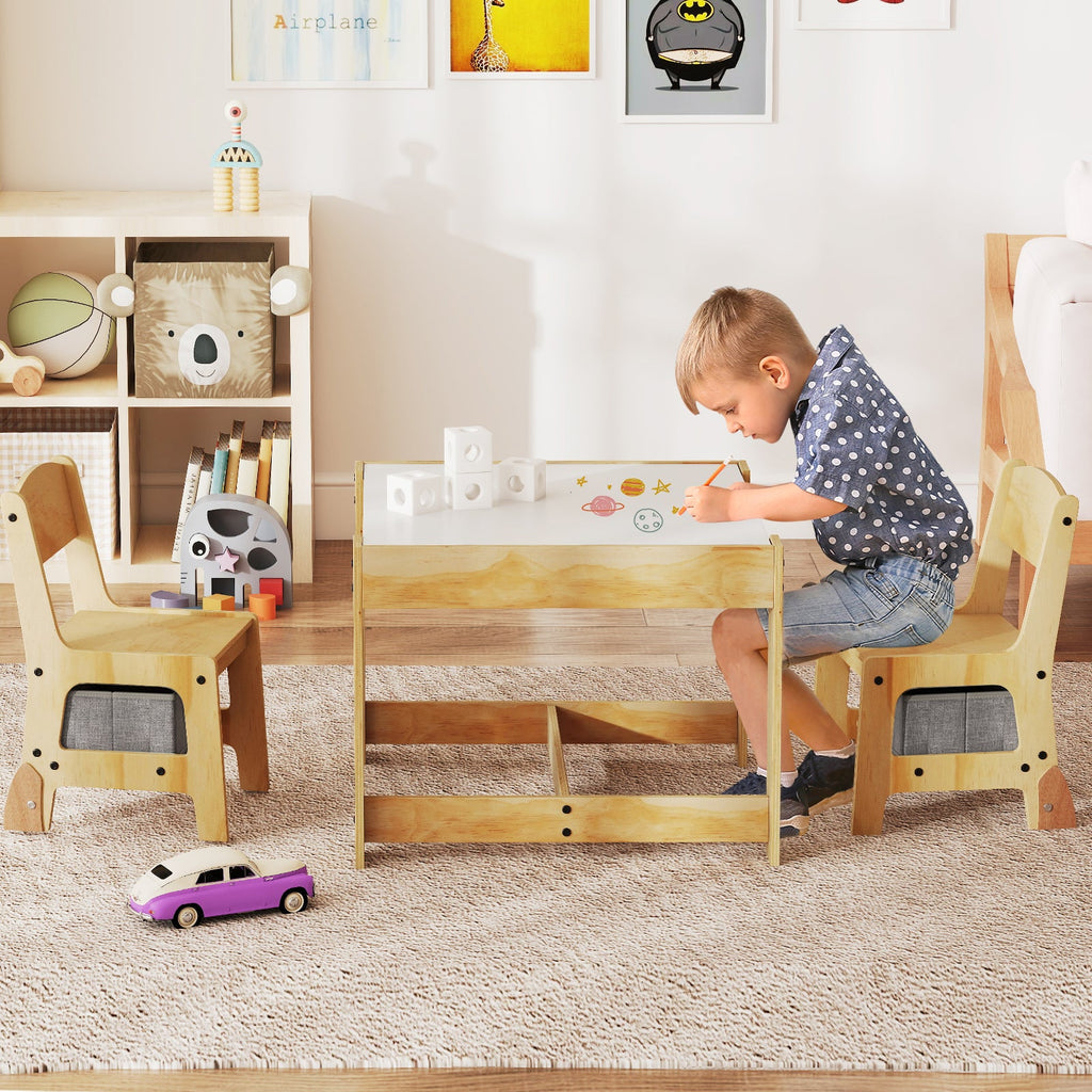 3 in 1 Kids Table and Chair Set with Removable Tabletop and 2 Storage Drawers