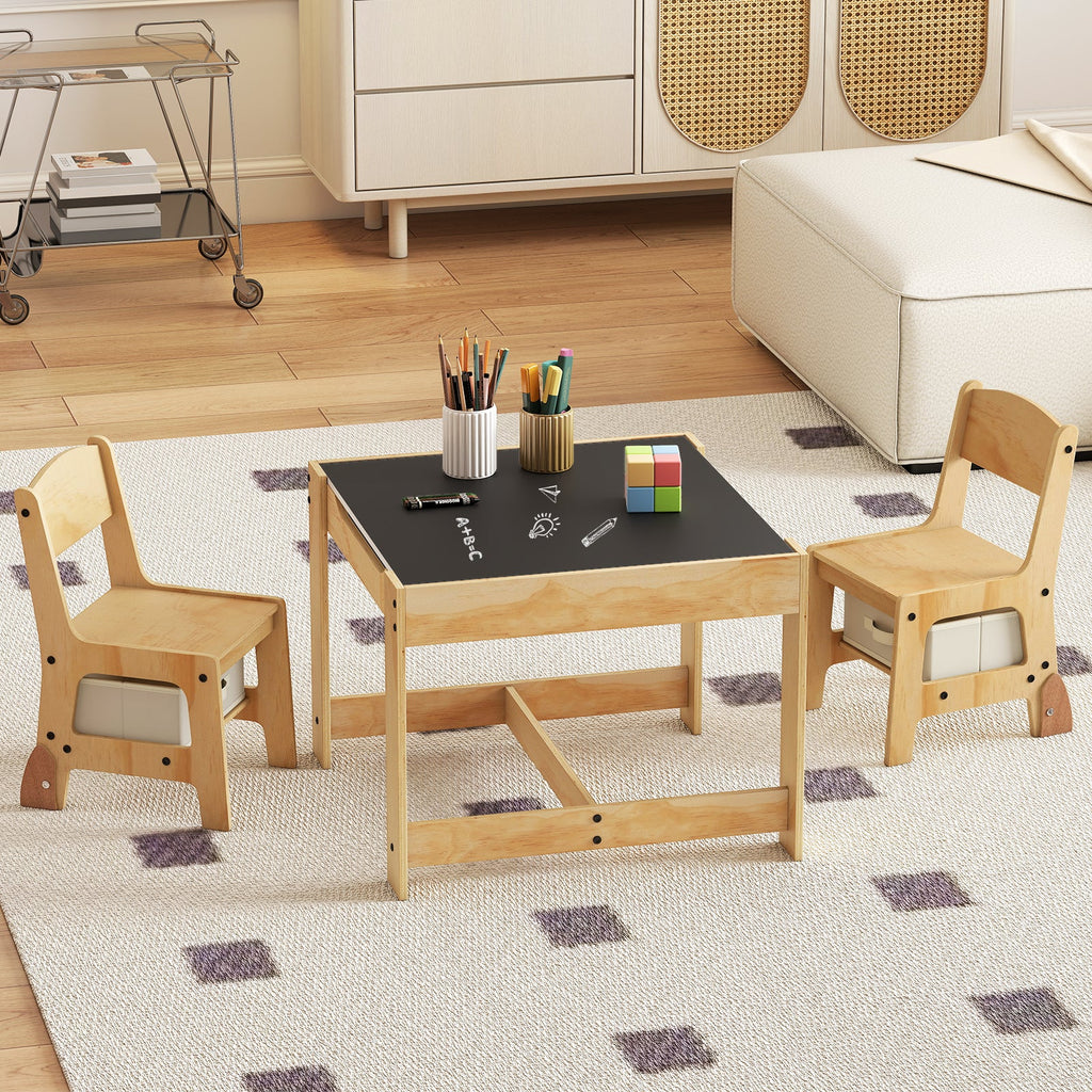3 in 1 Kids Table and Chair Set with Removable Tabletop and 2 Storage Drawers