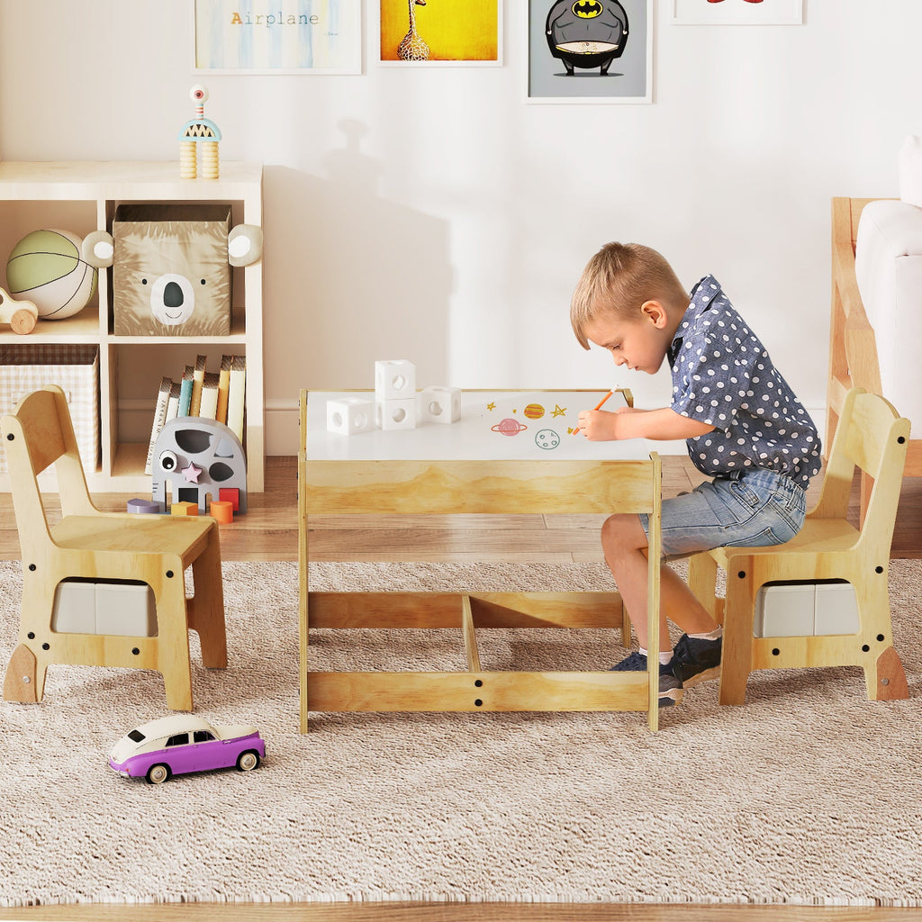 3 in 1 Kids Table and Chair Set with Removable Tabletop and 2 Storage Drawers