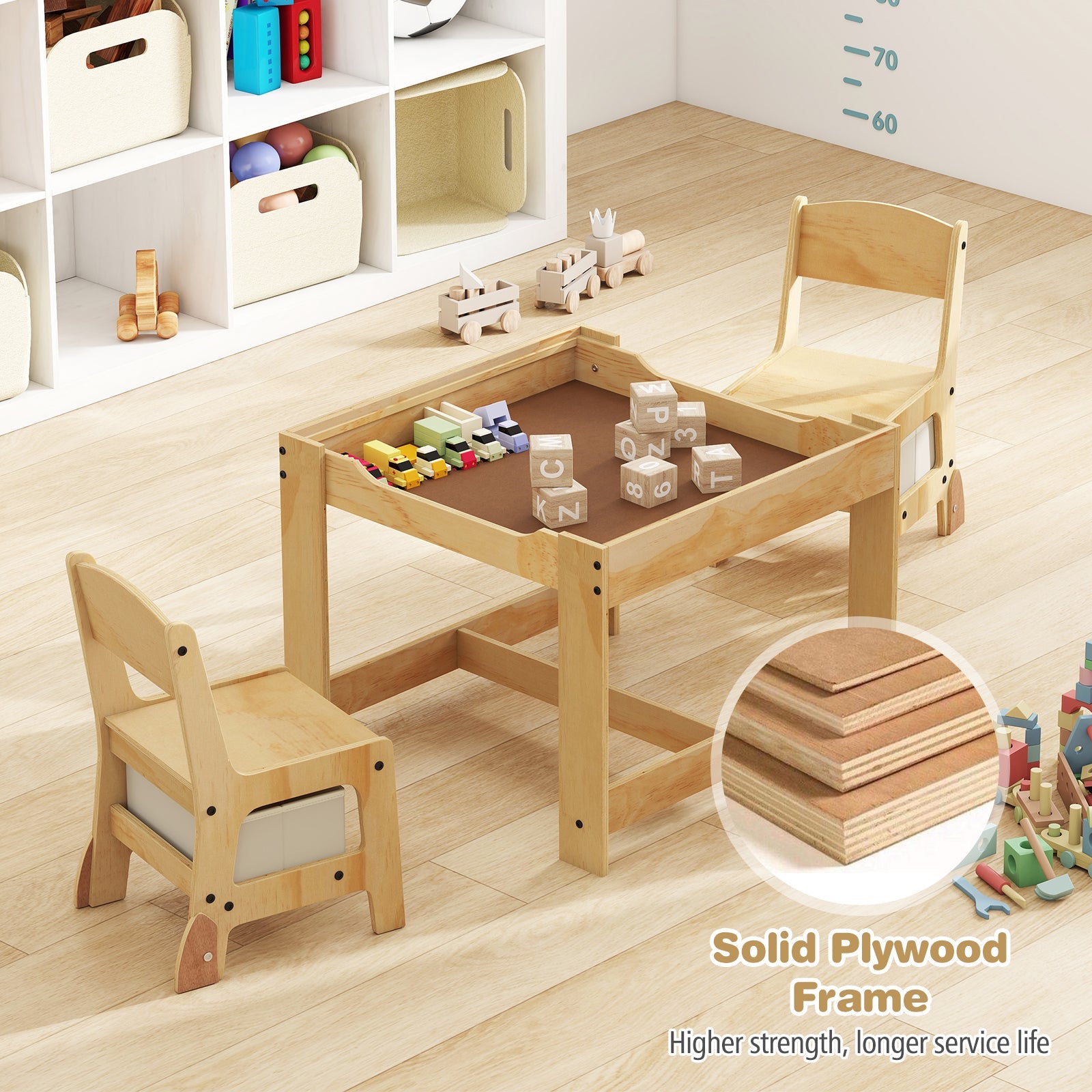 3 in 1 Kids Table and Chair Set with Removable Tabletop and 2 Storage Drawers