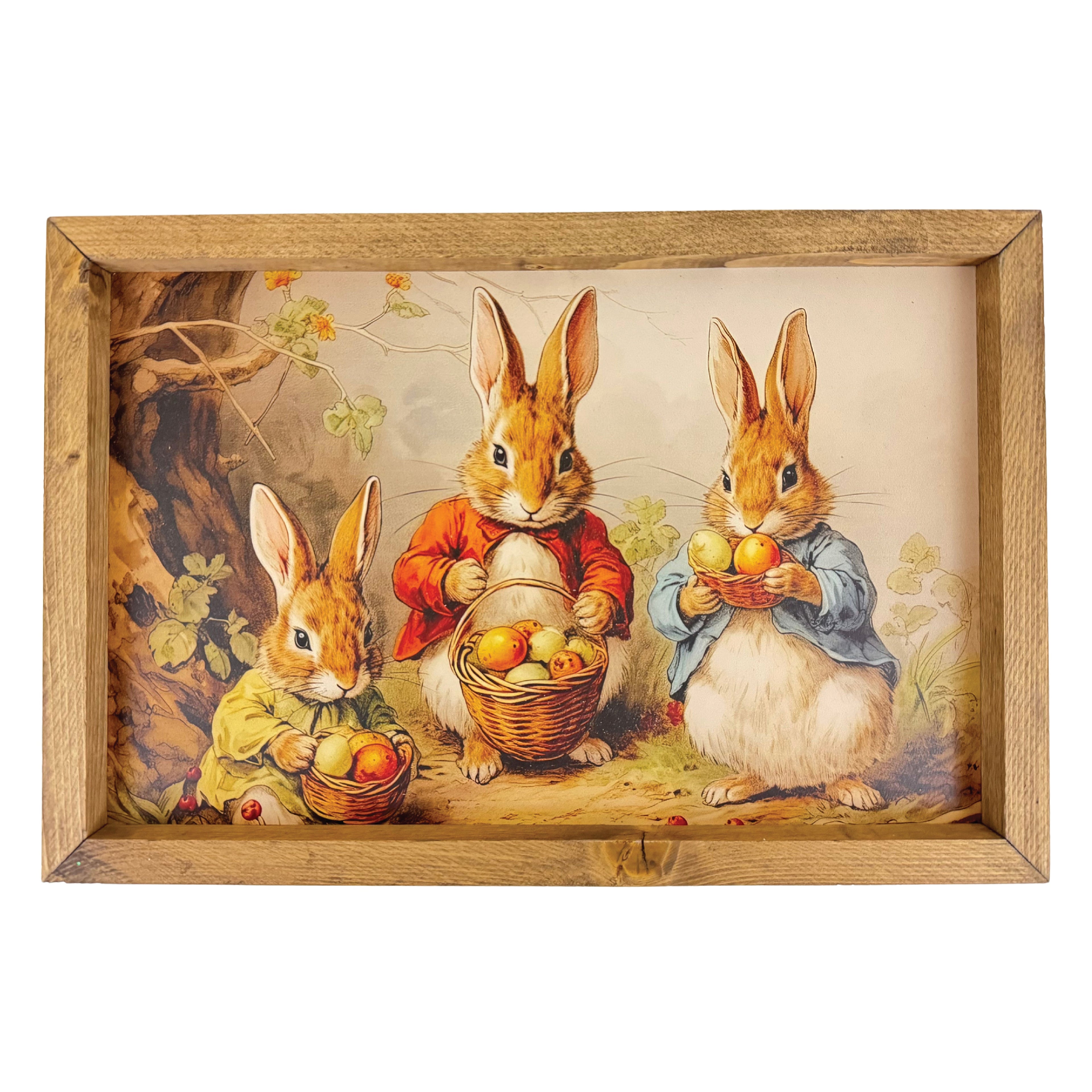 Three Bunnies with Baskets Framed Art