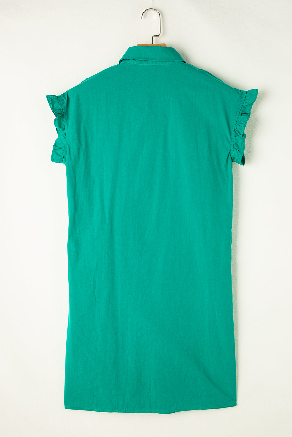 Solid Shirred Ruffle Sleeve Buttoned Mini Dress