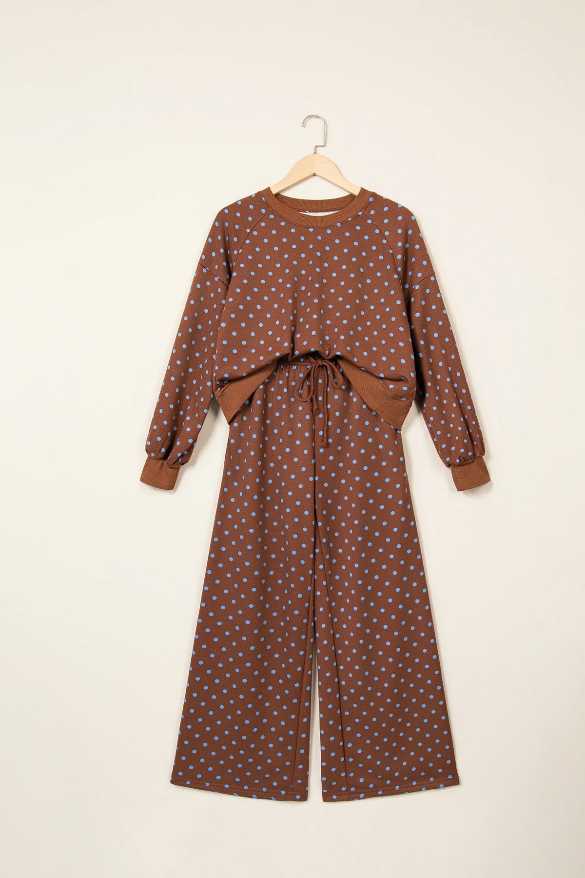 Polka Dot Long Sleeve Top & Wide Leg Pant Set