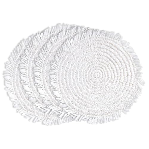 Fennco Styles Raffia Fringe Placemat 14" Round, Set of 4 - Black Woven Rustic Table Mat for Home, Dining Room, Banquets, Boho Decor, Family Gathering and Special Occasion