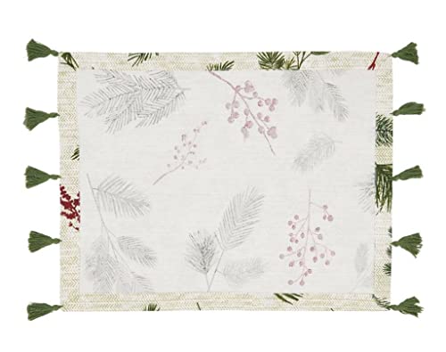 Fennco Styles Pine Needle & Red Berry Cotton Christmas Table Runner with Tassel 16"W x 72"L - Red & Green Festive Table Cover for Home, Dining Room, Winter Holiday Décor, Banquets, and Special Events