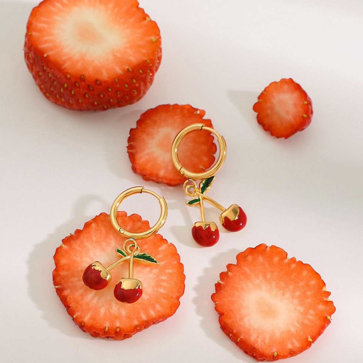 18K Gold Cherry Shaped Earrings with Exquisite and Unique Design