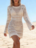 Crochet Knit Long Sleeve Cover-Up Dress