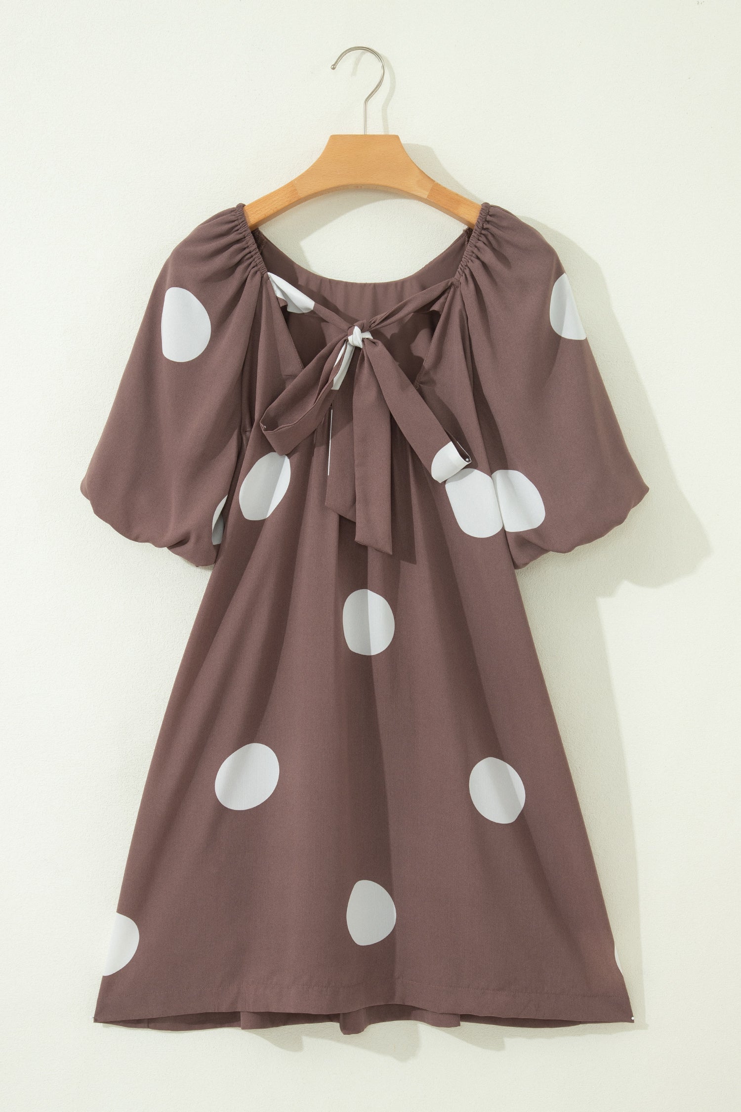 Polka Dot Bow Tie Back Puff Sleeve Mini Dress