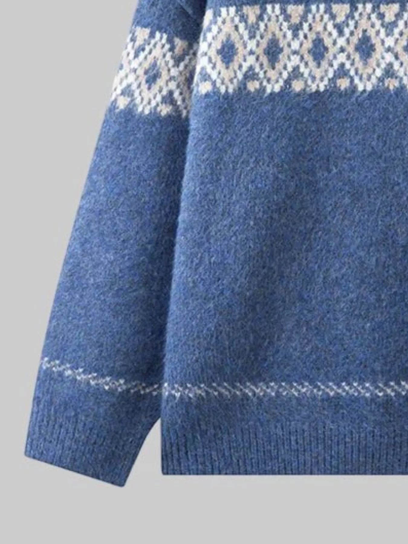 Full Size Vintage Patterned Round Neck Sweater Plus Size