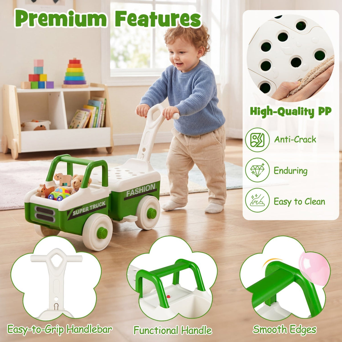 4-in-1 Ride On Push Car with Music and Storage