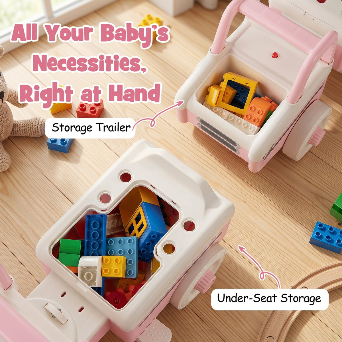 4-in-1 Ride On Push Car with Music and Storage