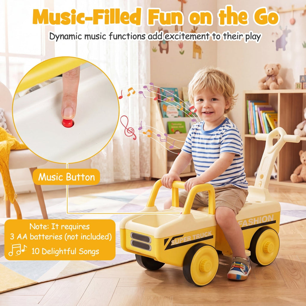 4-in-1 Ride On Push Car with Music and Storage