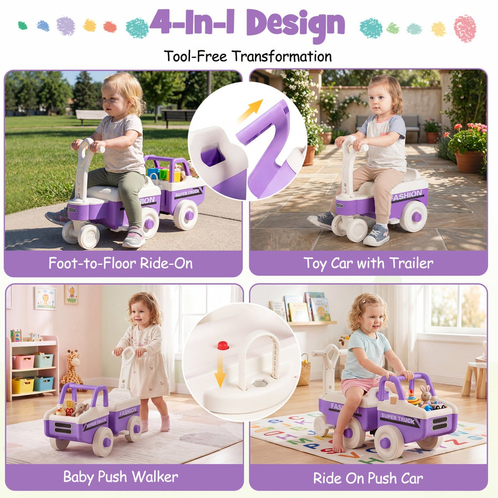 4-in-1 Ride On Push Car with Music and Storage