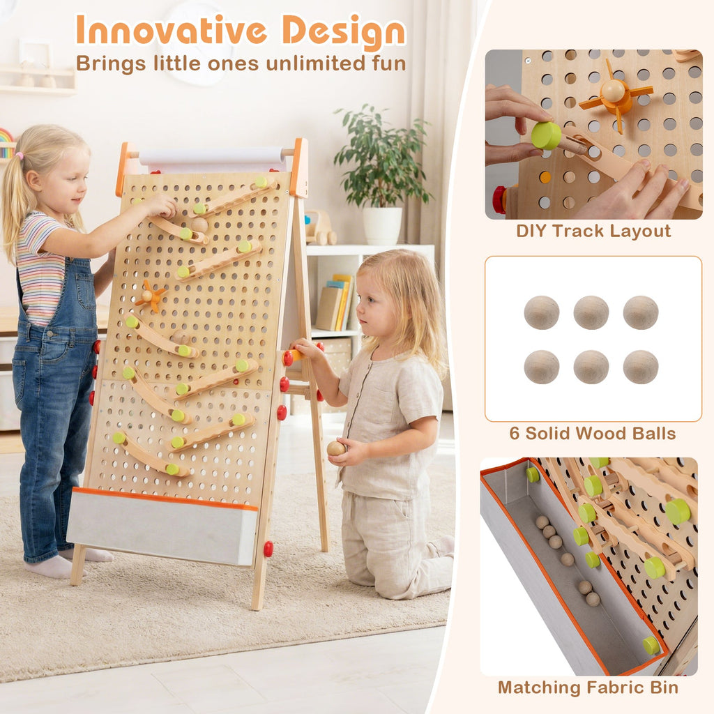 4-in-1 Wooden Kids Art Easel Double-Sided Foldable with Paper Roll and Storage Tray
