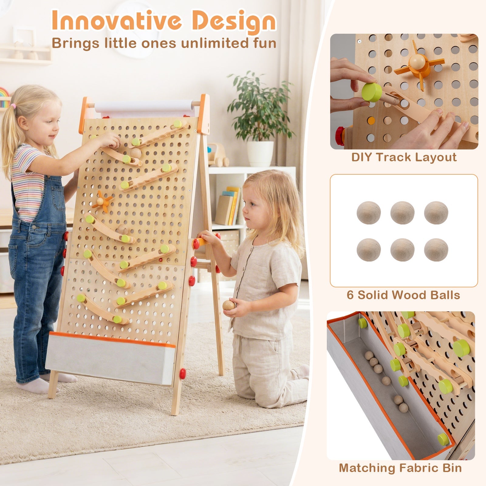 4-in-1 Wooden Kids Art Easel Double-Sided Foldable with Paper Roll and Storage Tray