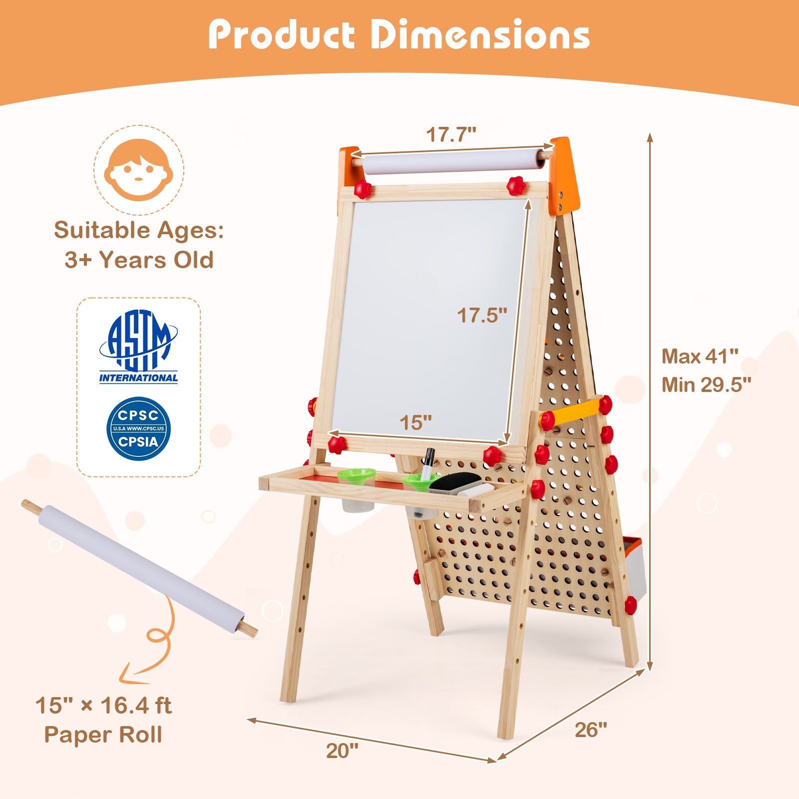4-in-1 Wooden Kids Art Easel Double-Sided Foldable with Paper Roll and Storage Tray