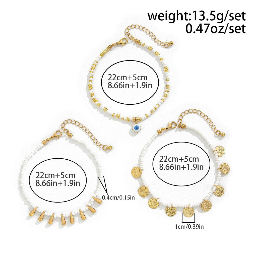 Ethnic Ocean Style Rice Bead Beach Round Water Drop Tassel Anklet