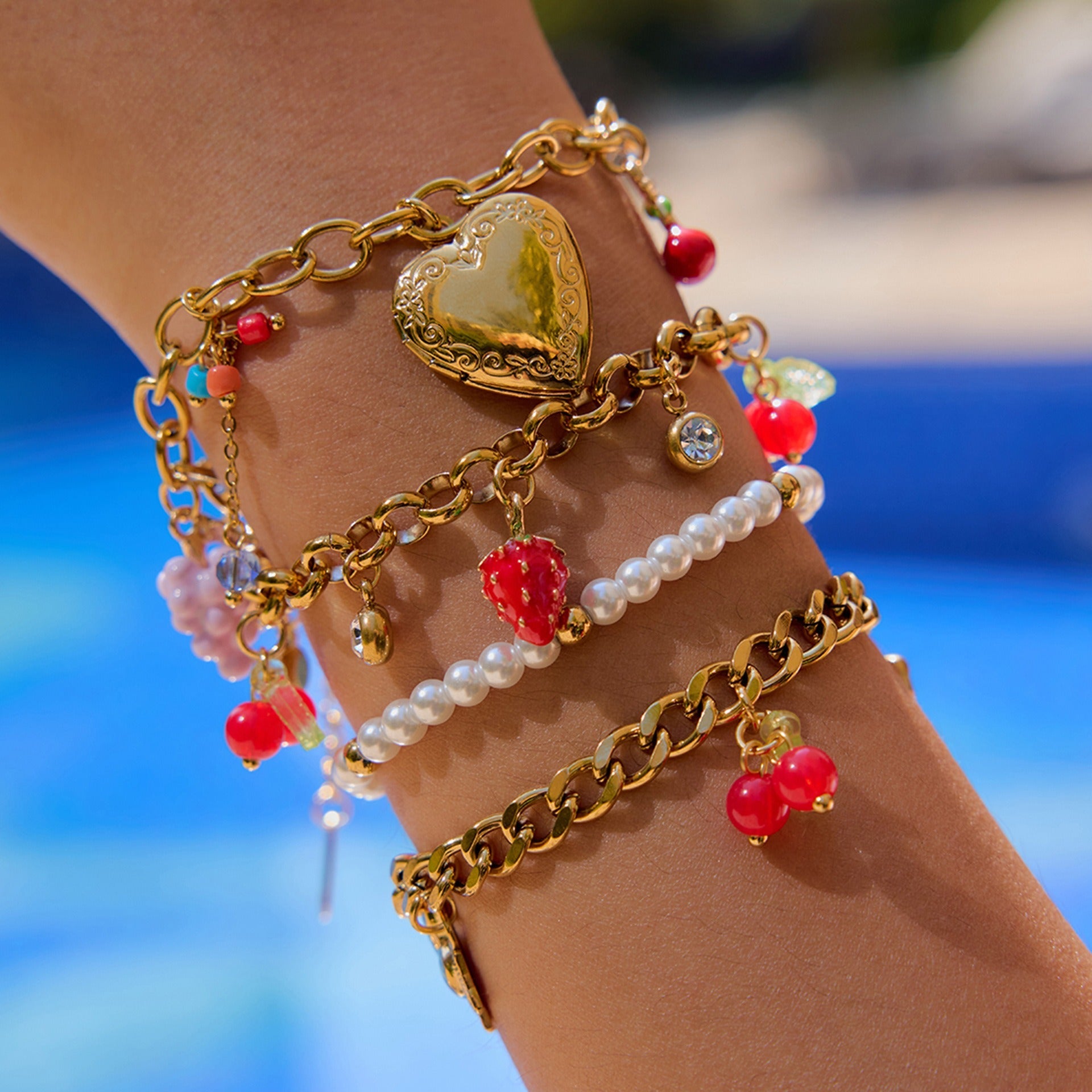 18k gold light luxury stacking pearl bracelet