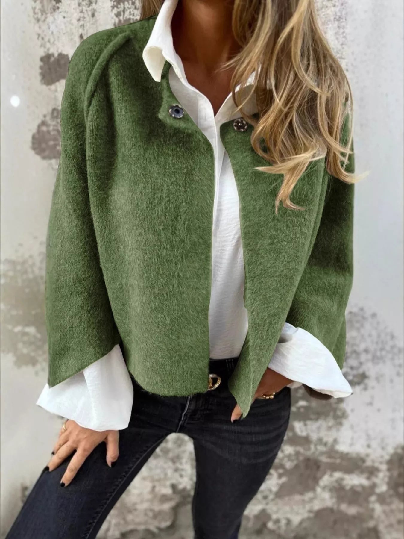 Full Size Solid Color Long Sleeve Outerwear Plus Size