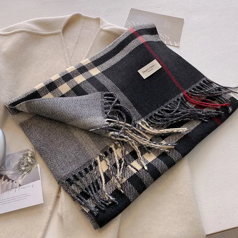 Plaid Fringe Winter Scarf
