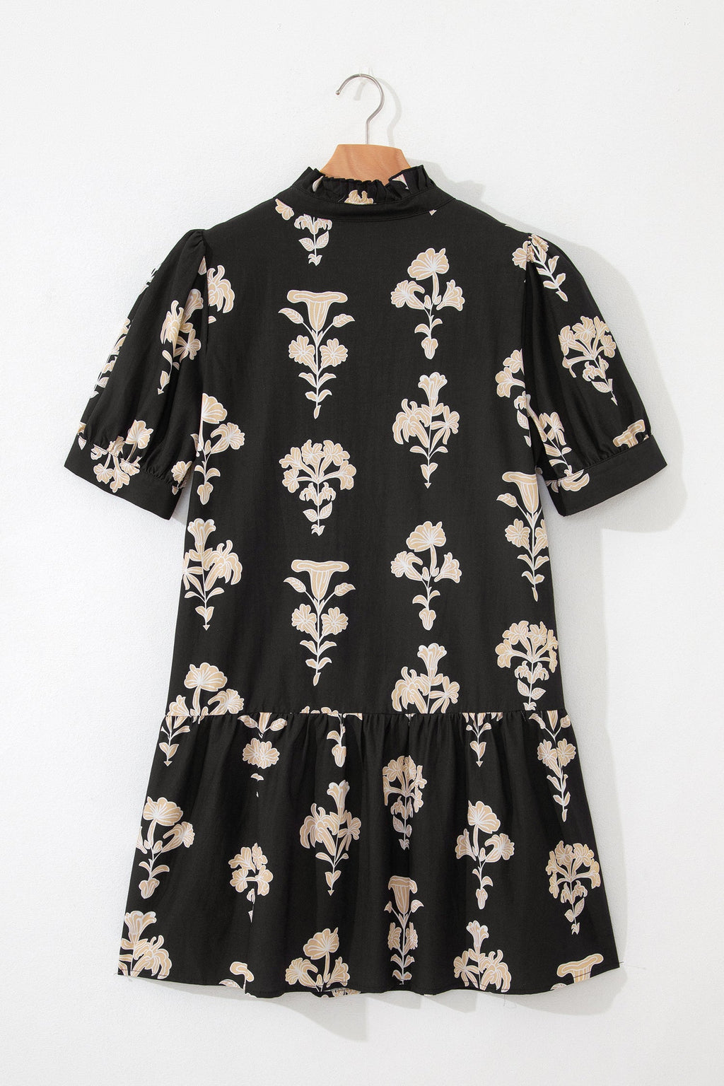 Floral Frilled V-Neck Puff Sleeve Mini Dress