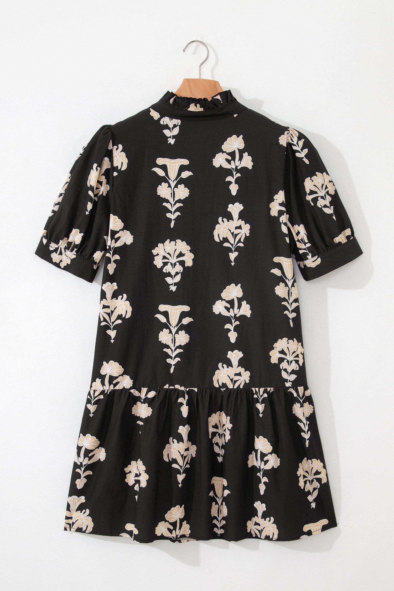 Floral Frilled V-Neck Puff Sleeve Mini Dress