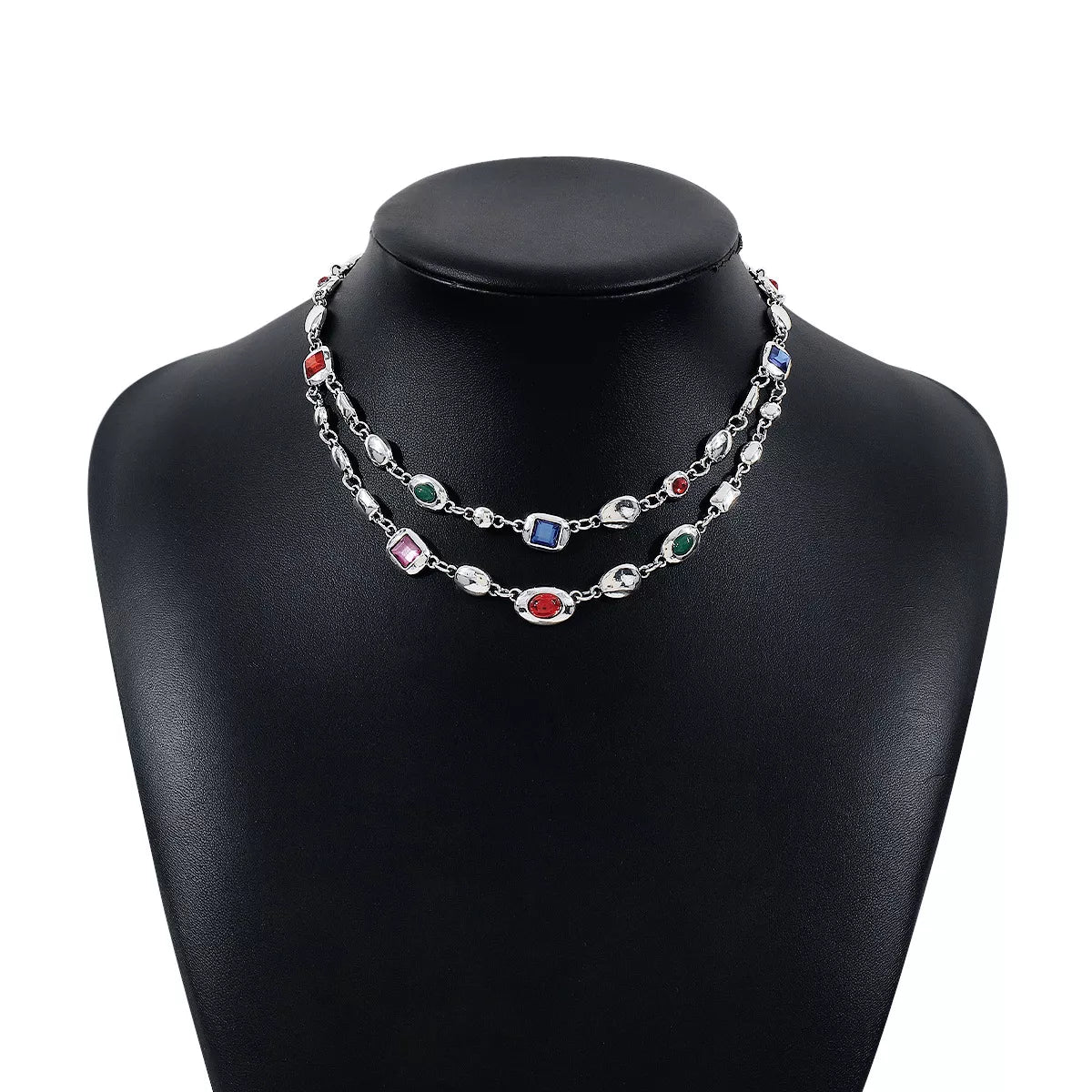 Vintage Multi-Gemstone Double Layered Necklace