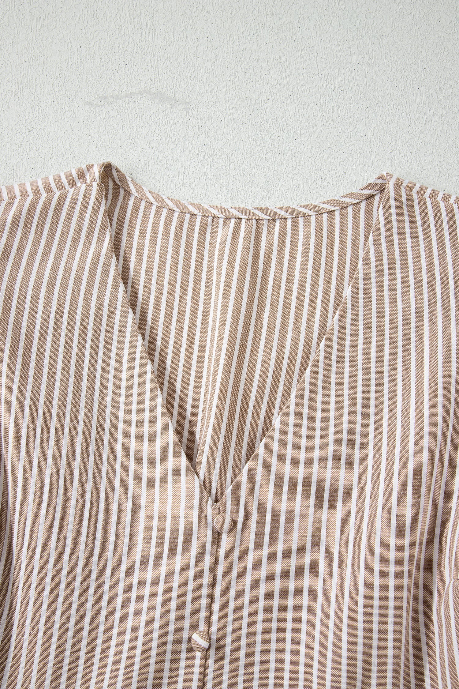 Stripe Flutter Sleeve Buttoned V-Neck Maxi Dress