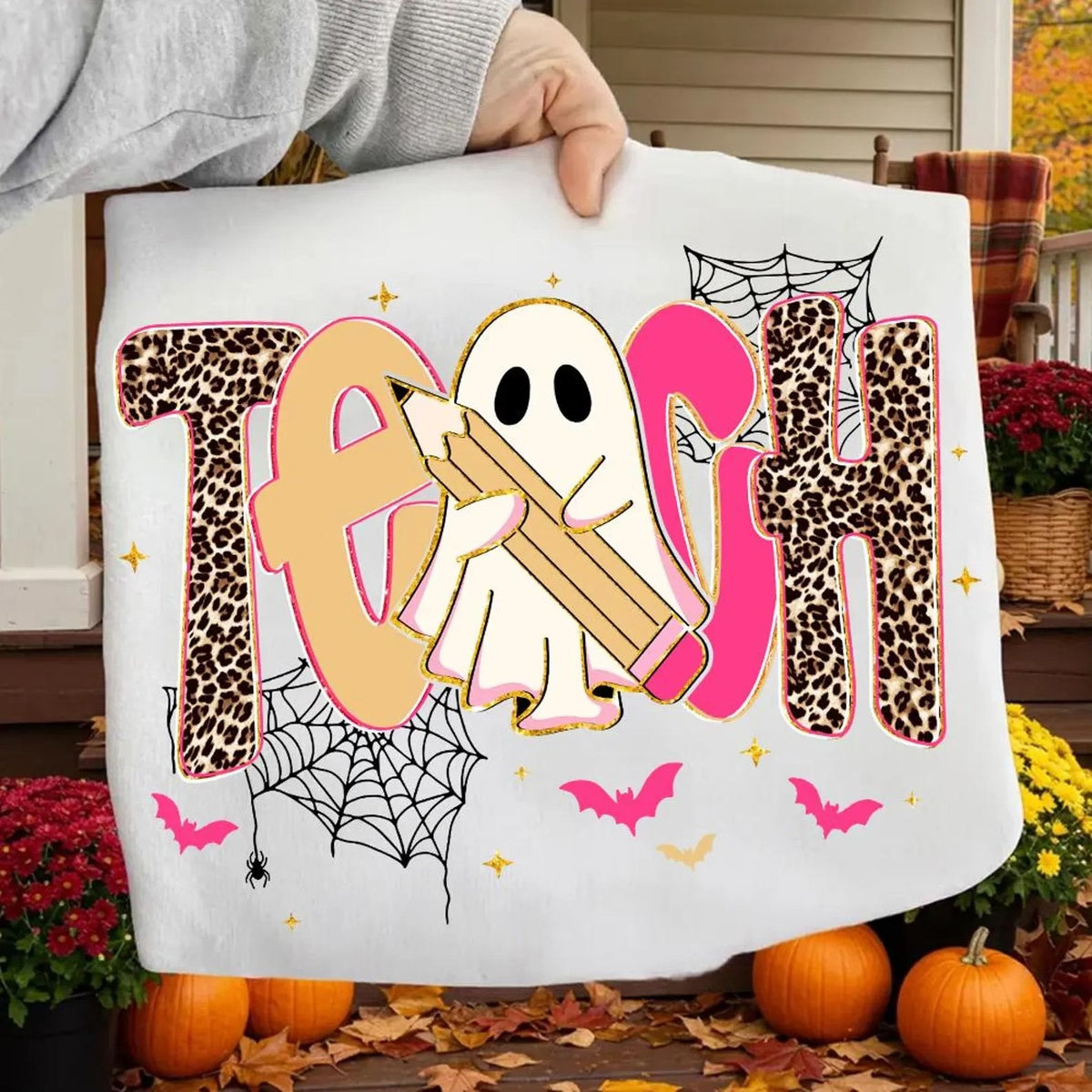 Pink & leopard teach with ghost tee or sweatshirt