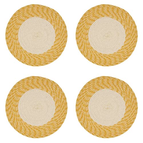 Fennco Styles Hand Braided Two-Tone Cotton Placemats 15" Round, Set of 4 - Woven Texture Heat Resistant Insulation Table Mats for Home Décor, Dining Table, Banquets, Holidays and Special Occasions