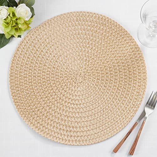 Fennco Styles Modern Everyday Textured Placemats 15 Inches Round, Set of 4 – Black Woven Table Mats for Home, Dining Room Décor, Banquets, Indoor & Outdoor and Special Events