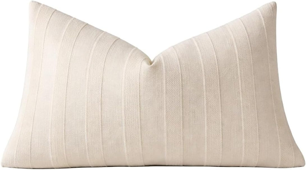 Fennco Styles Light Beige Textured Striped Throw Pillow Cover 18" X 18" - Modern Accent Pillow Case for Couch, Home and Neutral Farmhouse Décor, 2-Pack