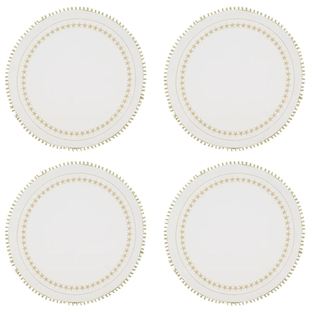 Fennco Styles Christmas Collection Embroidered Design Placemats 14" Round, Set of 4 - Festive Table Mats for Christmas, Winter Holidays, Home Décor, Banquet, Family Gathering, Special Occasion