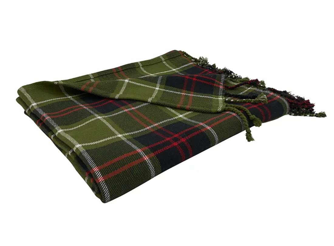 Fennco Styles Rustic Plaid Tassel Cotton Throw Blanket 50" W x 60" L - Green Blanket for Couch, Living Room, Bedroom, Christmas Décor and Everyday Use