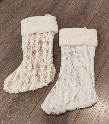 Fennco Styles Holiday Brushed Foil Print Faux Fur Christmas Stocking 8 x 19 Inch - Gold Metallic Design Hanging Stocking for Home, Holiday Tree Decor, Indoor and Special Occasion